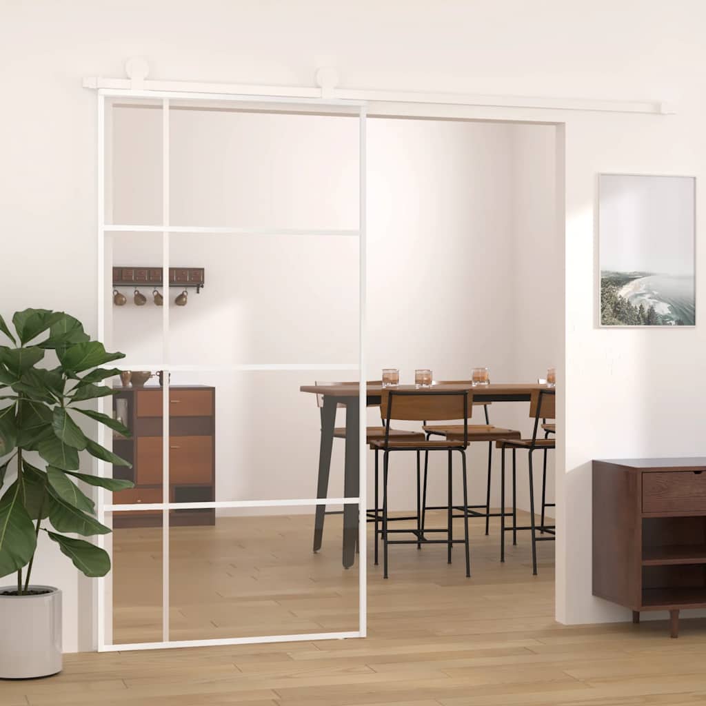 vidaXL Drzwi przesuwne, szkło ESG i aluminium, 102,5x205 cm, białe