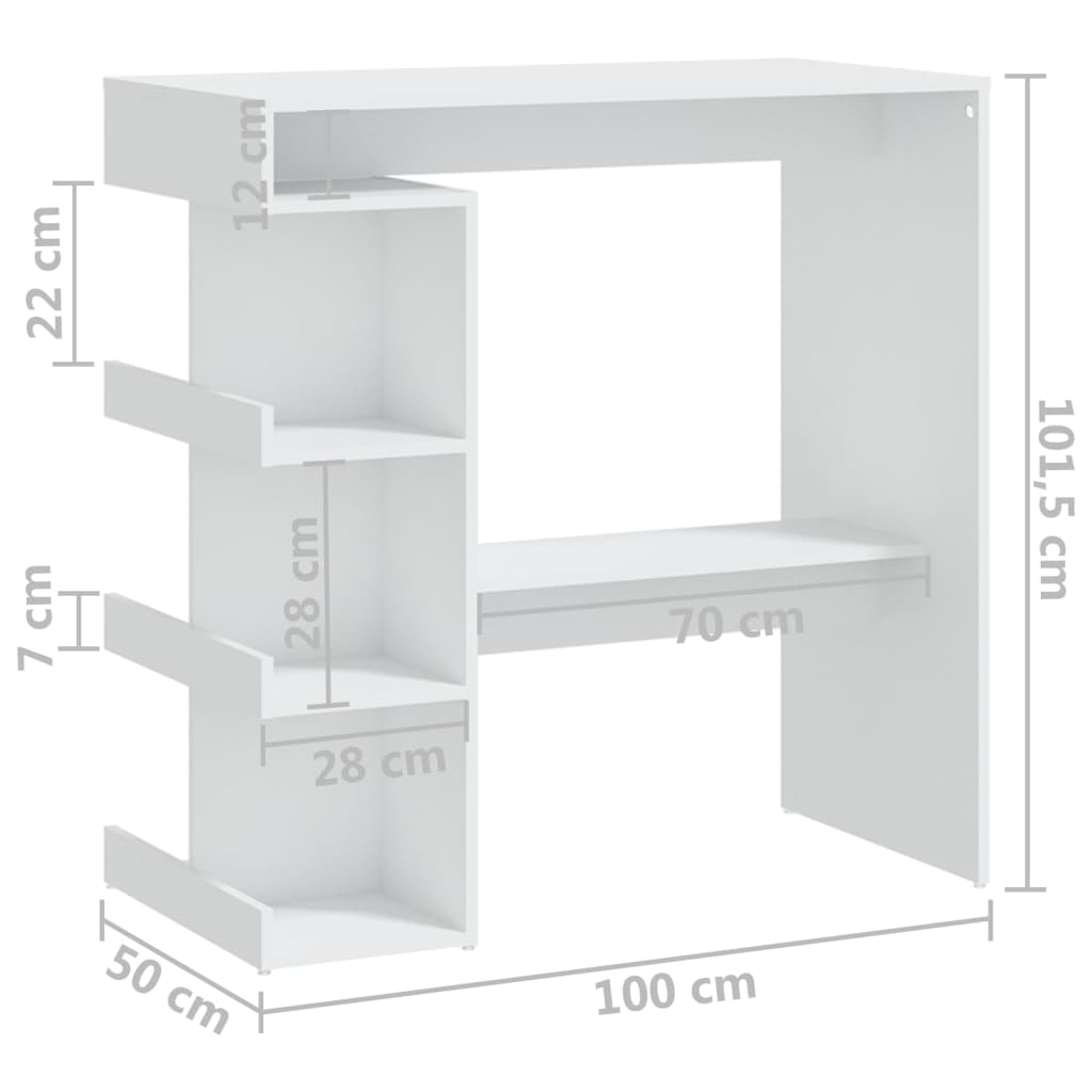 vidaXL Stolik barowy z półkami, biały, 100x50x101,5 cm
