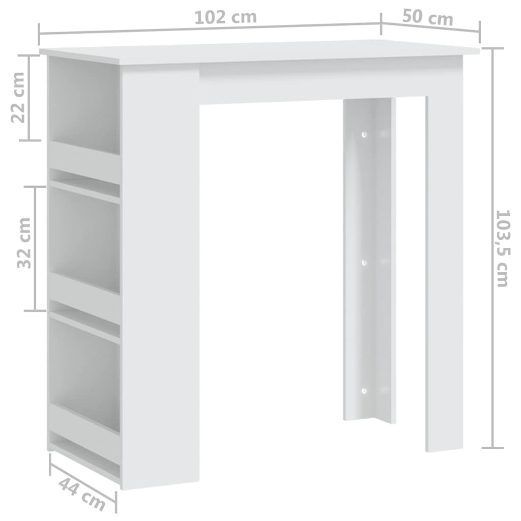 vidaXL Stolik barowy z półkami, biały, 102x50x103,5 cm
