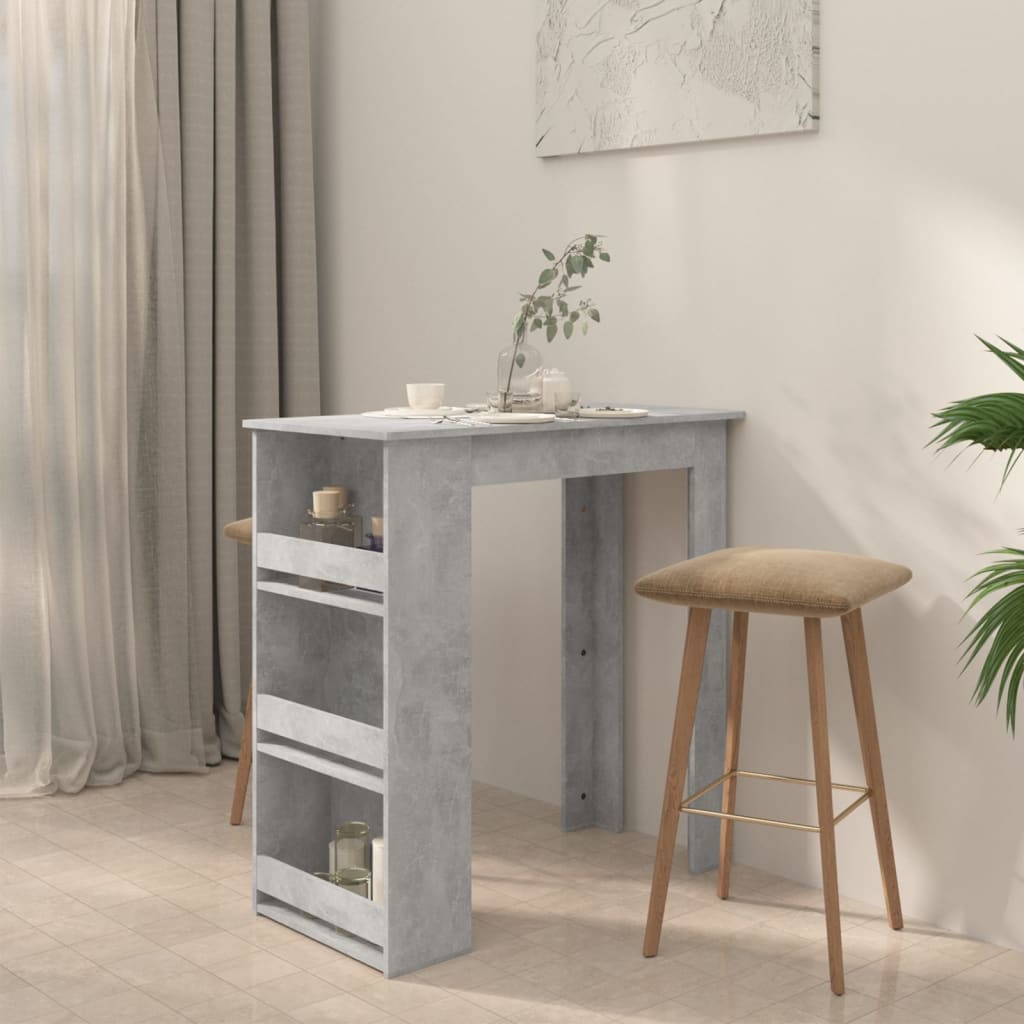 vidaXL Stolik barowy ze schowkiem, szarość betonu, 102x50x103,5 cm,