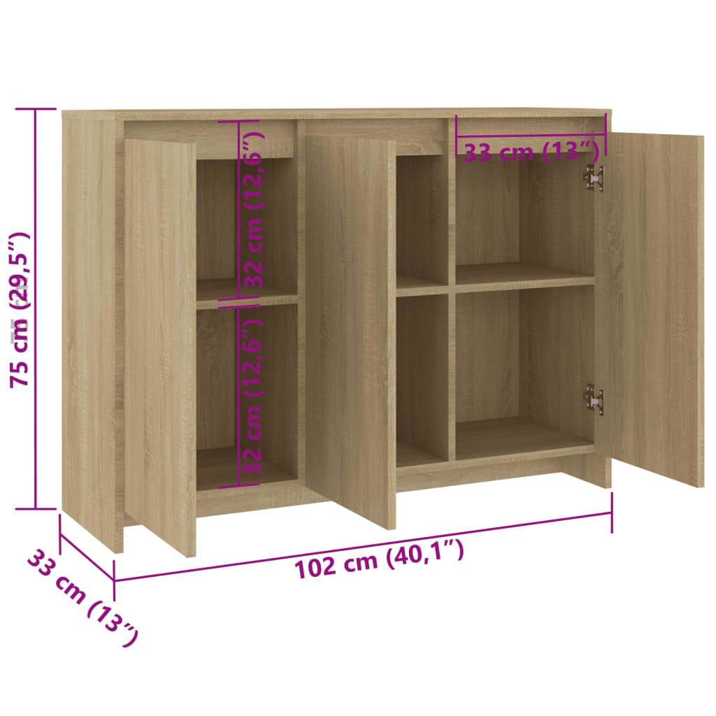 vidaXL Szafka, dąb sonoma, 102x33x75 cm, materiał drewnopochodny