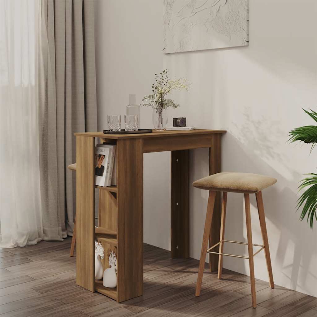 vidaXL Stolik barowy z półkami, brązowy dąb, 102x50x103,5 cm