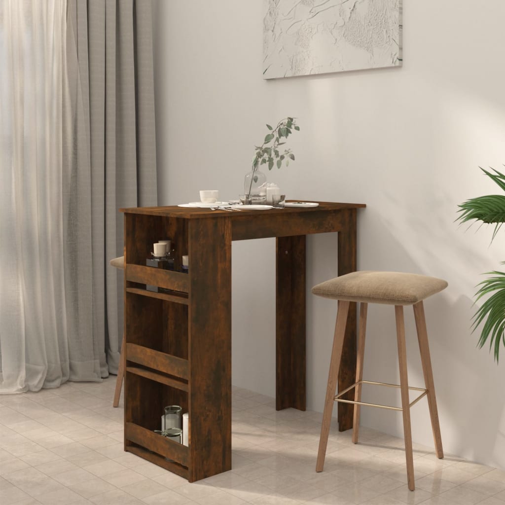 vidaXL Stolik barowy z półkami, przydymiony dąb, 102x50x103,5 cm