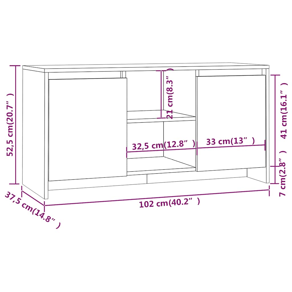 vidaXL Szafka pod TV, przydymiony dąb, 102x37,5x52,5 cm