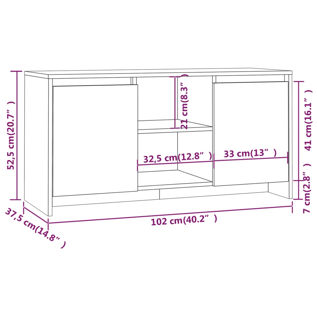vidaXL Szafka pod TV, szary dąb sonoma, 102x37,5x52,5 cm