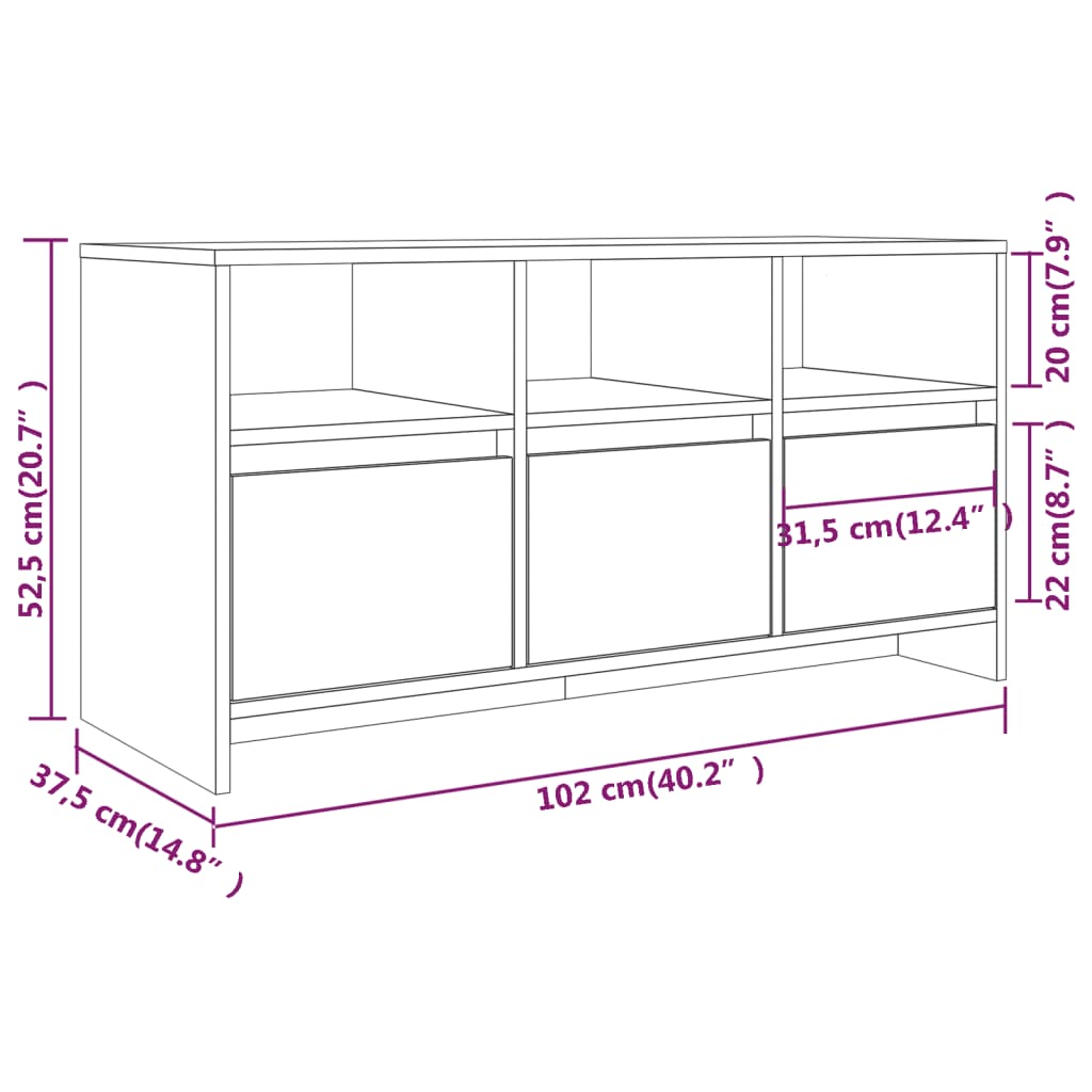 vidaXL Szafka pod TV, przydymiony dąb, 102x37,5x52,5 cm