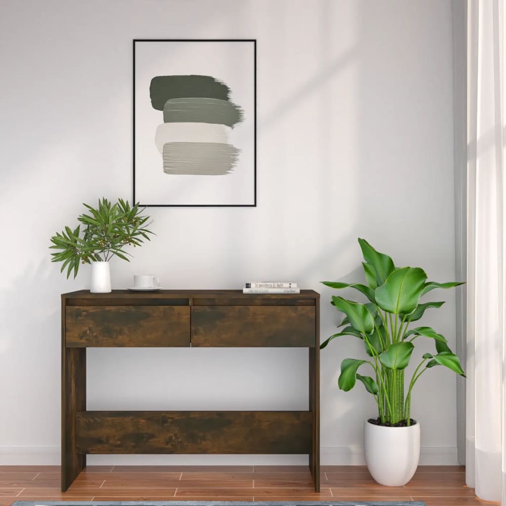 vidaXL Stolik konsolowy, przydymiony dąb, 100x35x76,5 cm