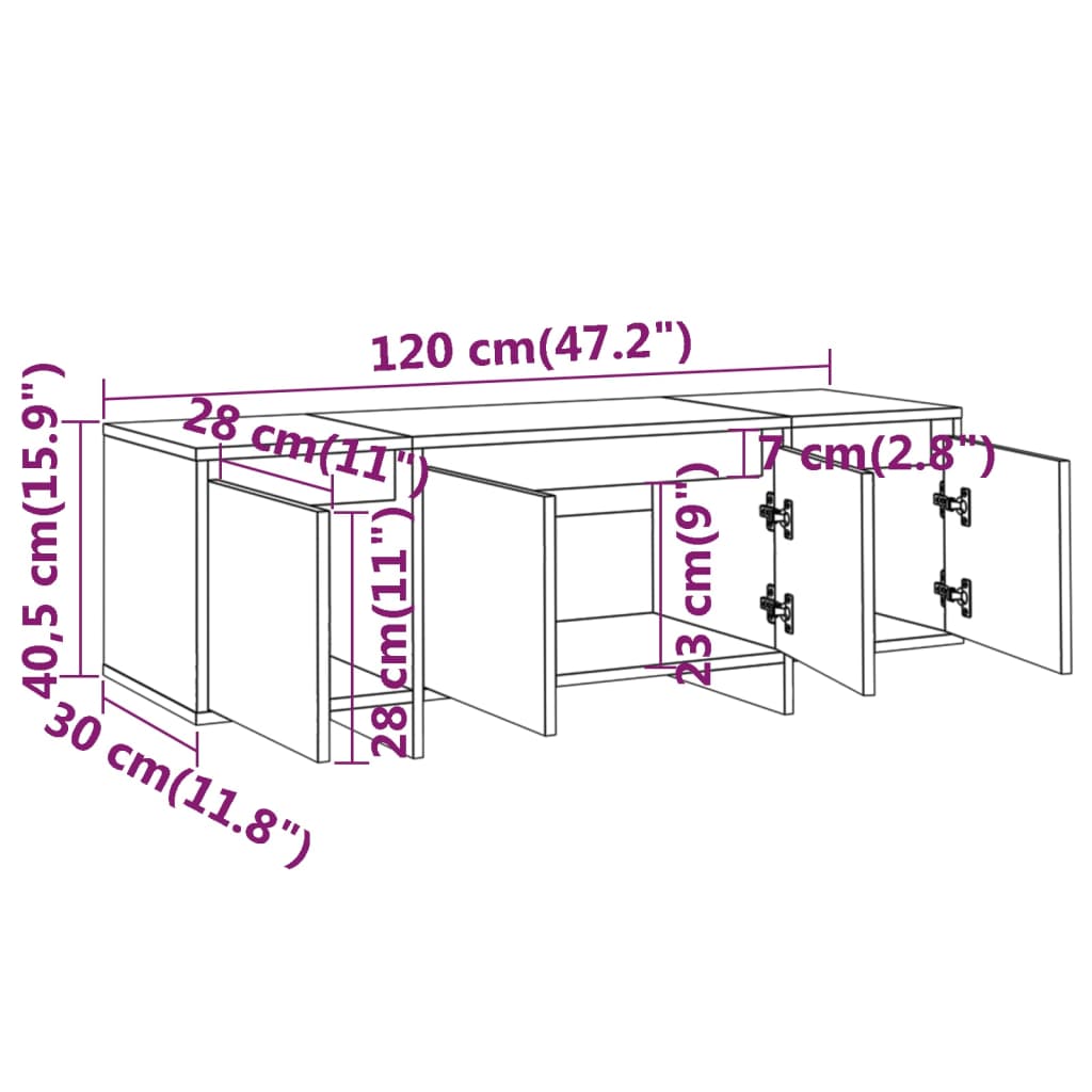 vidaXL Szafka pod telewizor, przydymiony dąb, 120x30x40,5 cm