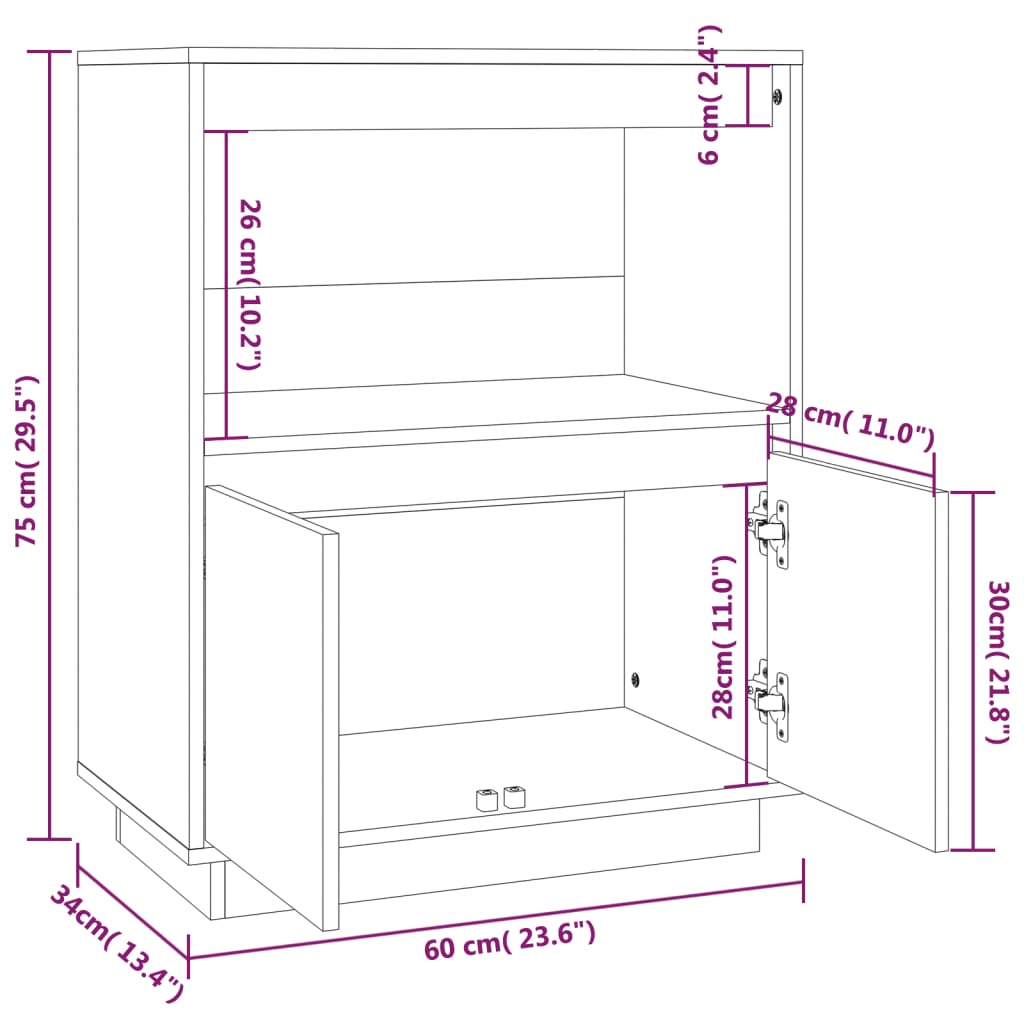 vidaXL Szafka, 60 x 34 x 75 cm, lite drewno sosnowe