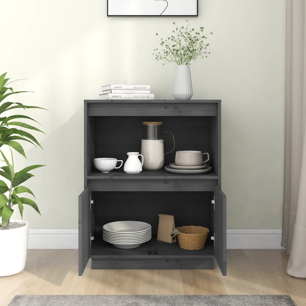 vidaXL Szafka, szara, 60 x 34 x 75 cm, lite drewno sosnowe