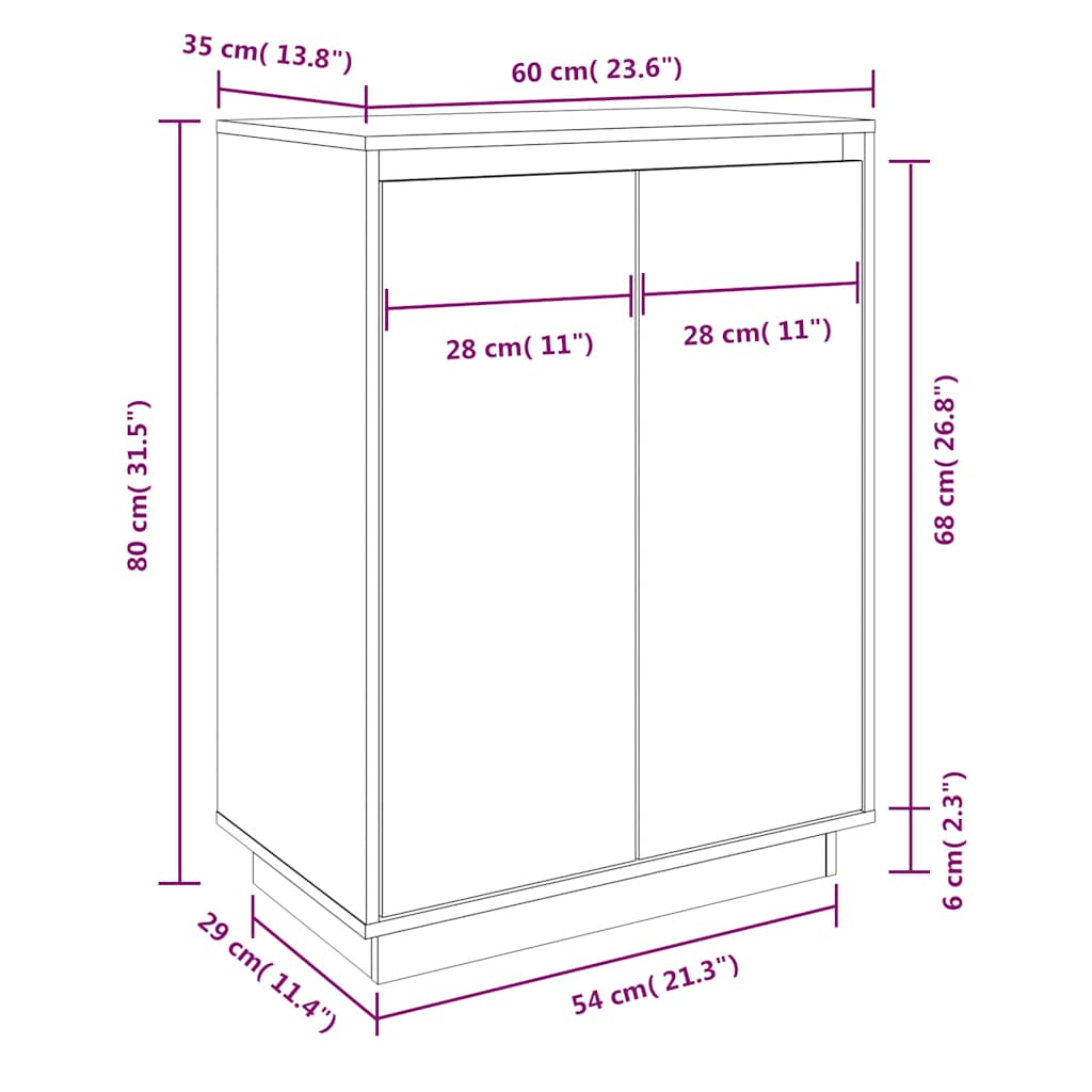 vidaXL Szafka na buty, 60x35x80 cm, lite drewno sosnowe