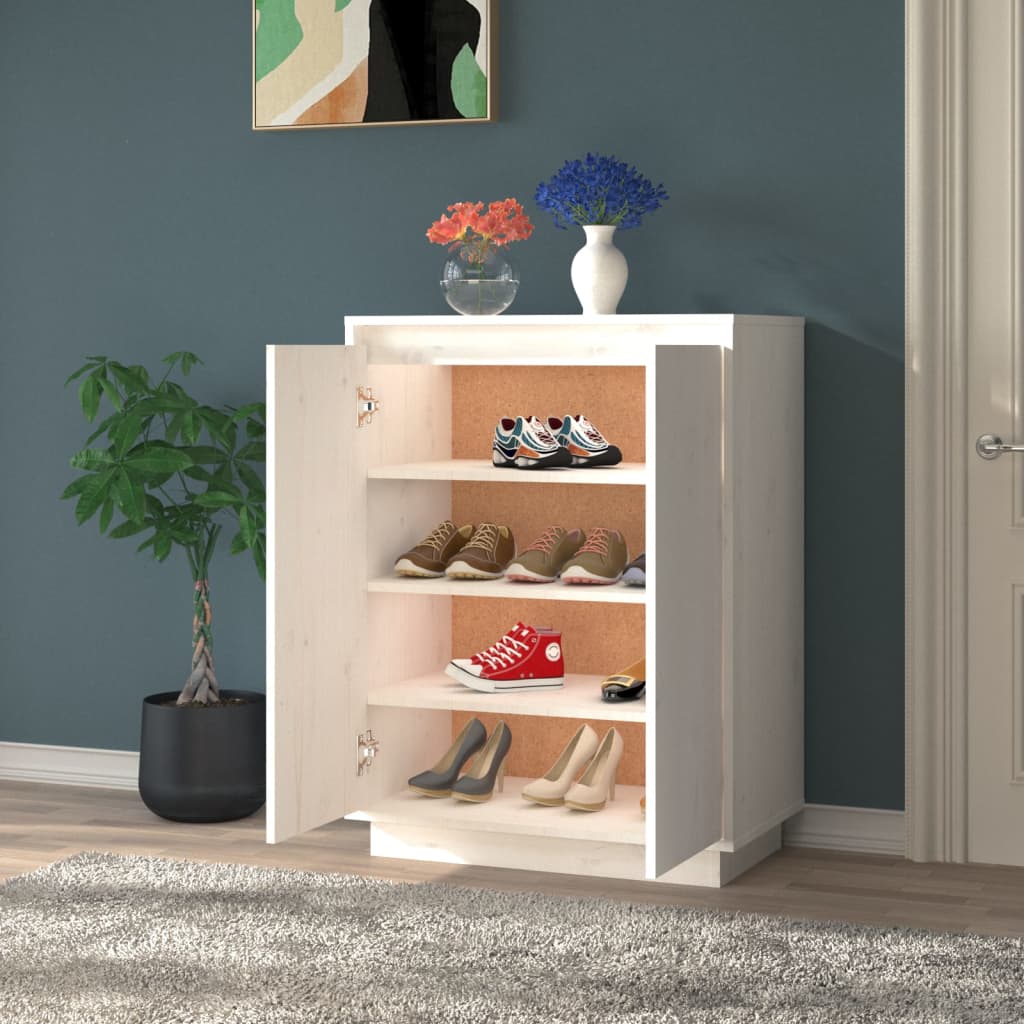 vidaXL Szafka na buty, biała, 60x35x80 cm, lite drewno sosnowe
