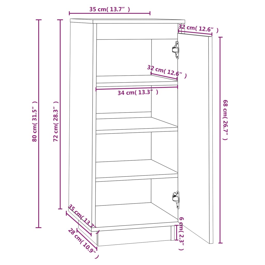 vidaXL Szafka na buty, 35x35x80 cm, lite drewno sosnowe