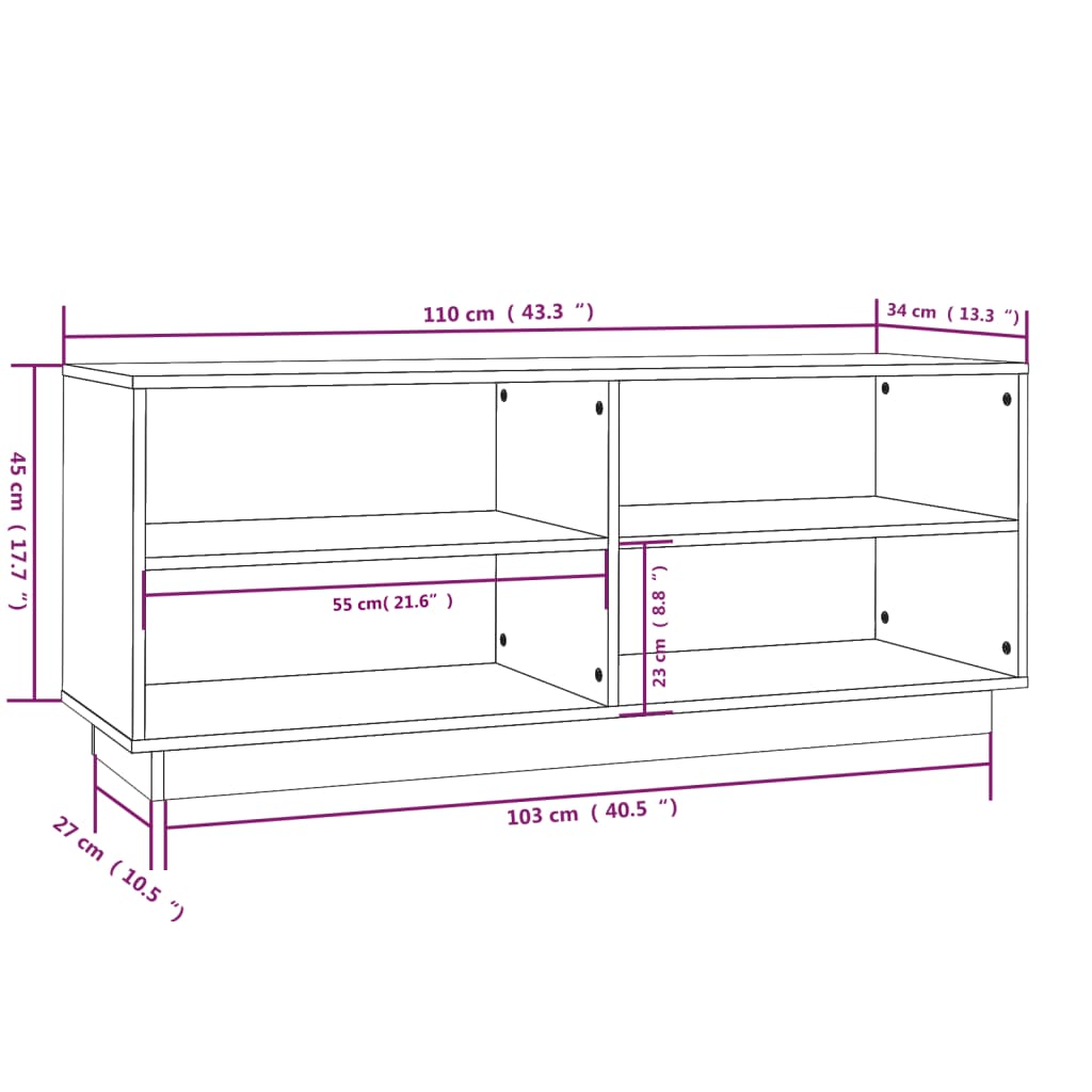 vidaXL Szafka na buty, 110x34x45 cm, lite drewno sosnowe