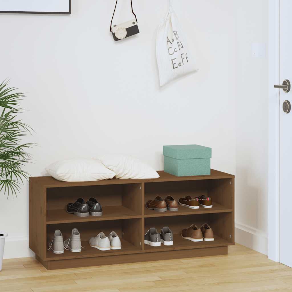 vidaXL Szafka na buty, miodowy brąz, 110x34x45 cm, lite drewno sosnowe