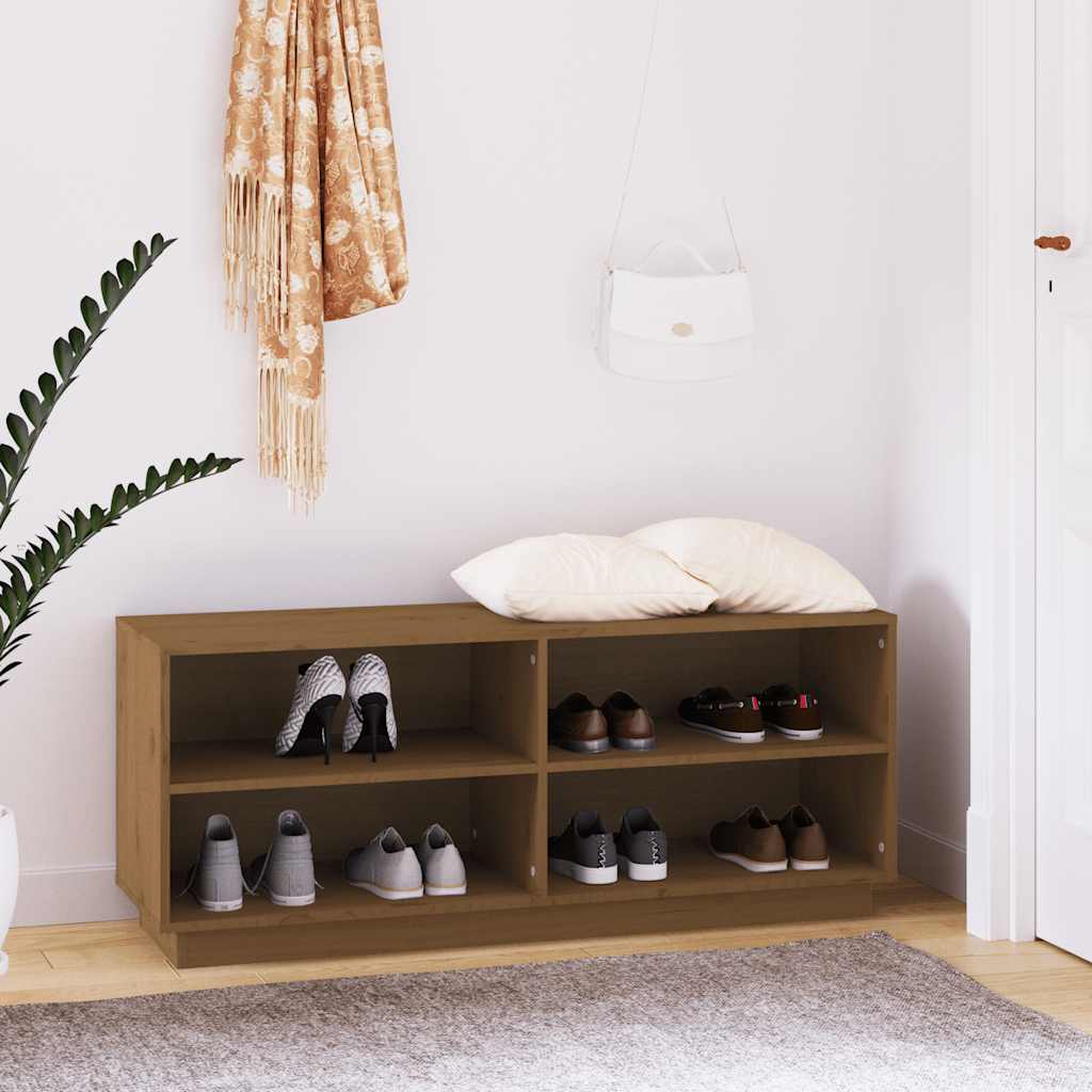 vidaXL Szafka na buty, miodowy brąz, 110x34x45 cm, lite drewno sosnowe