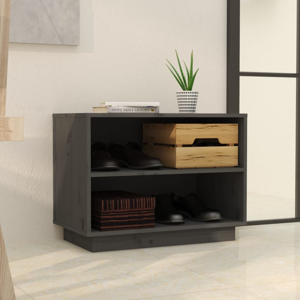 vidaXL Szafka na buty, szara, 60x34x45 cm, lite drewno sosnowe
