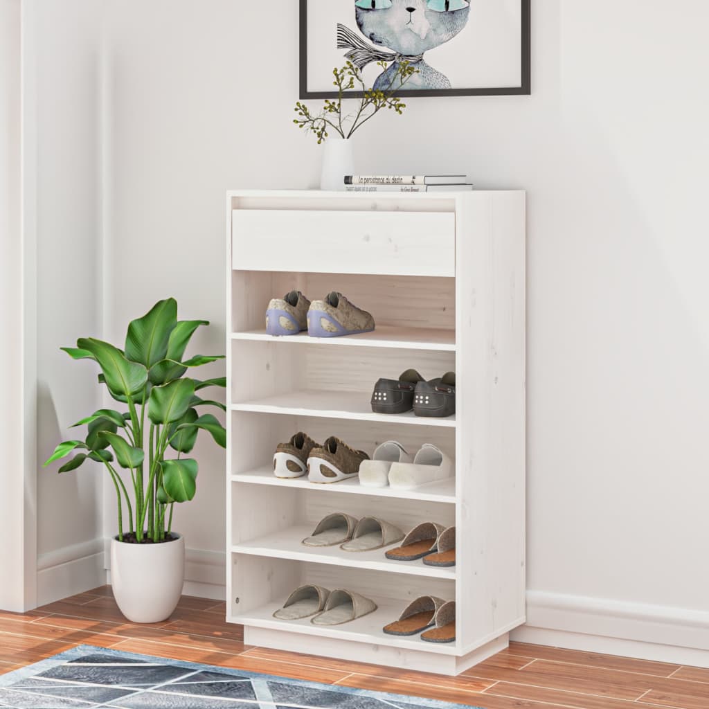 vidaXL Szafka na buty, biała, 60x34x105 cm, lite drewno sosnowe