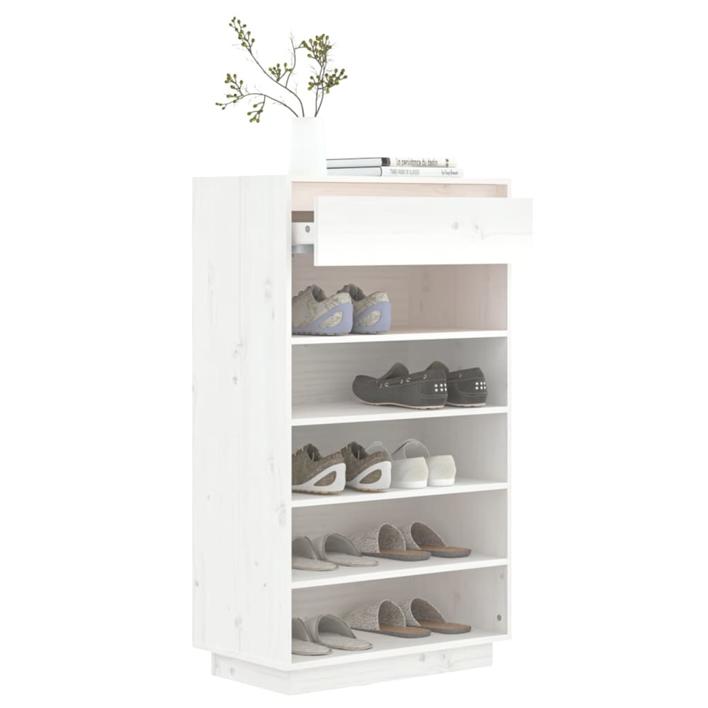 vidaXL Szafka na buty, biała, 60x34x105 cm, lite drewno sosnowe