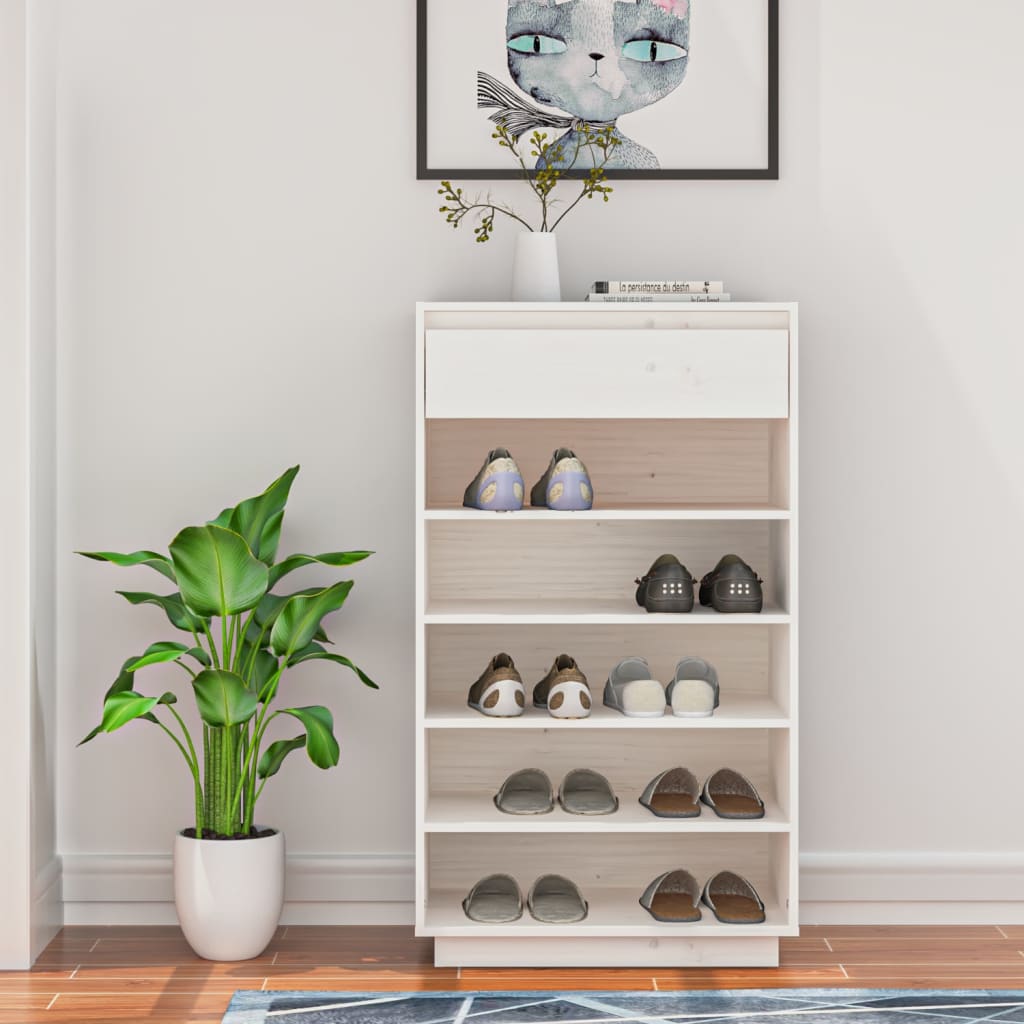 vidaXL Szafka na buty, biała, 60x34x105 cm, lite drewno sosnowe