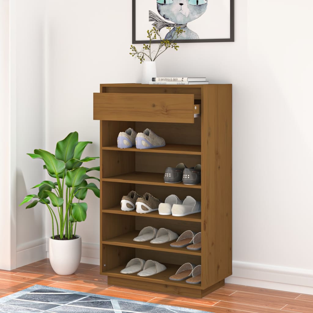vidaXL Szafka na buty, miodowy brąz, 60x34x105 cm, lite drewno sosnowe