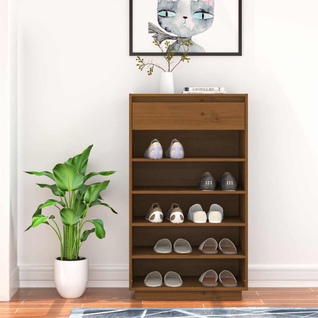 vidaXL Szafka na buty, miodowy brąz, 60x34x105 cm, lite drewno sosnowe