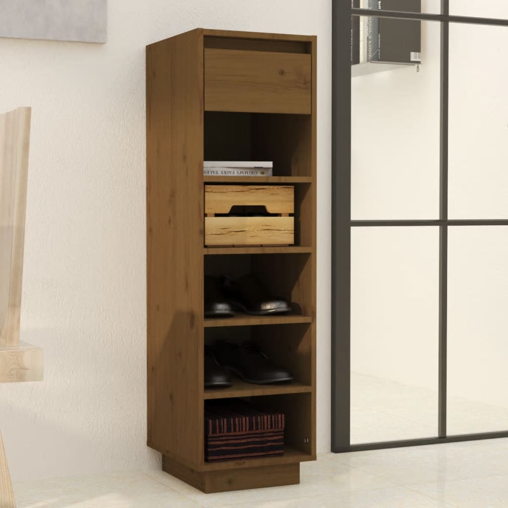 vidaXL Szafka na buty, miodowy brąz, 30x34x105 cm, lite drewno sosnowe
