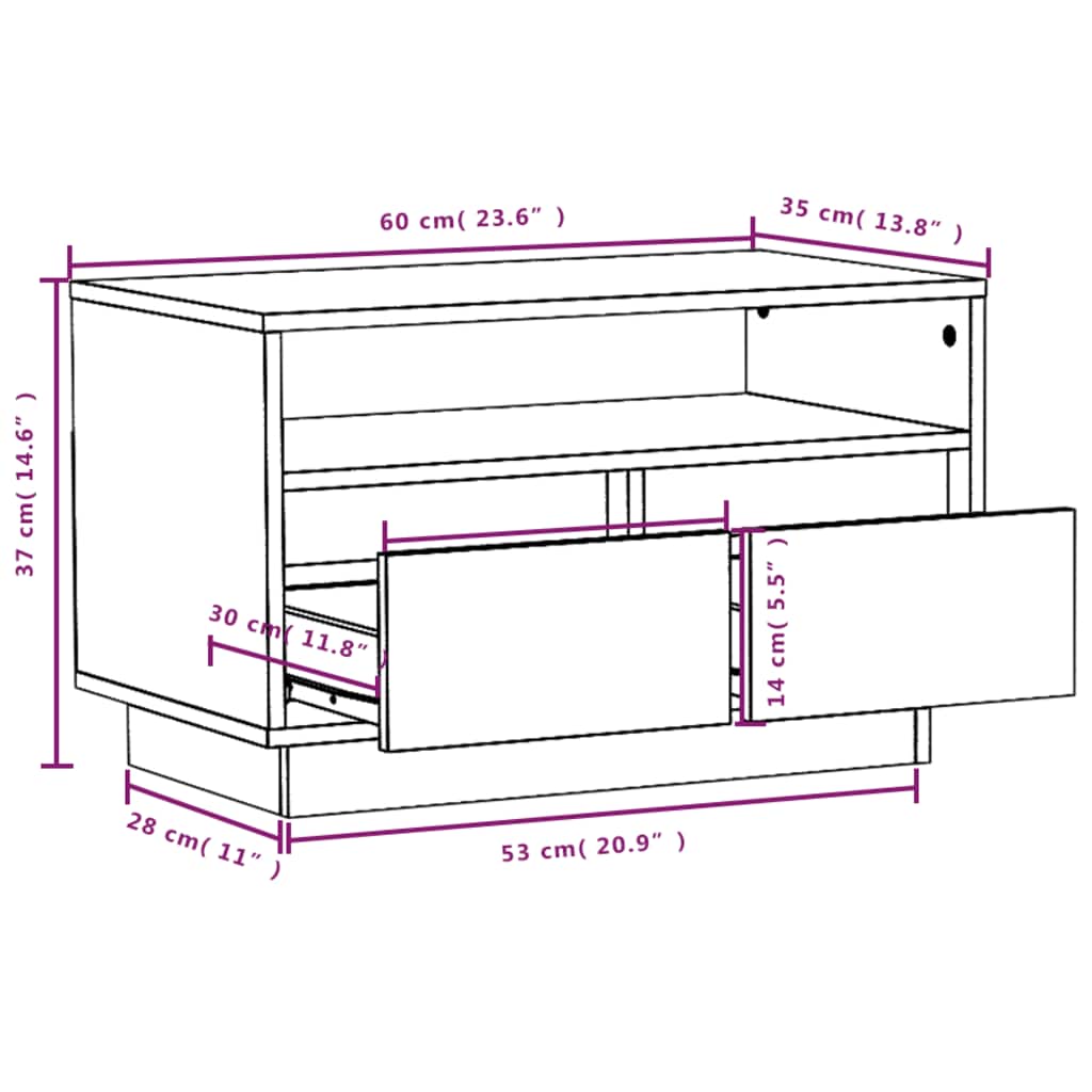 vidaXL Szafka pod telewizor, 60x35x37 cm, lite drewno sosnowe