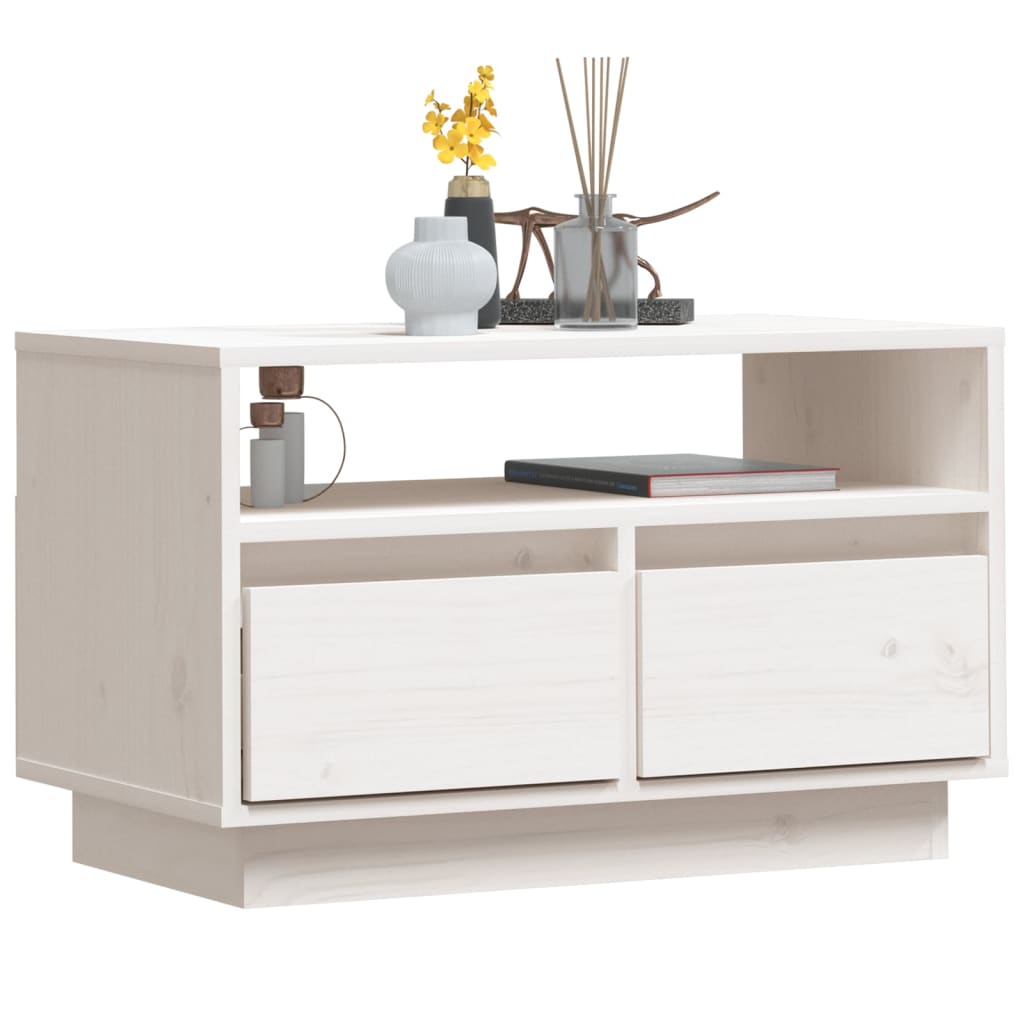 vidaXL Szafka pod telewizor, biała, 60x35x37 cm, lite drewno sosnowe