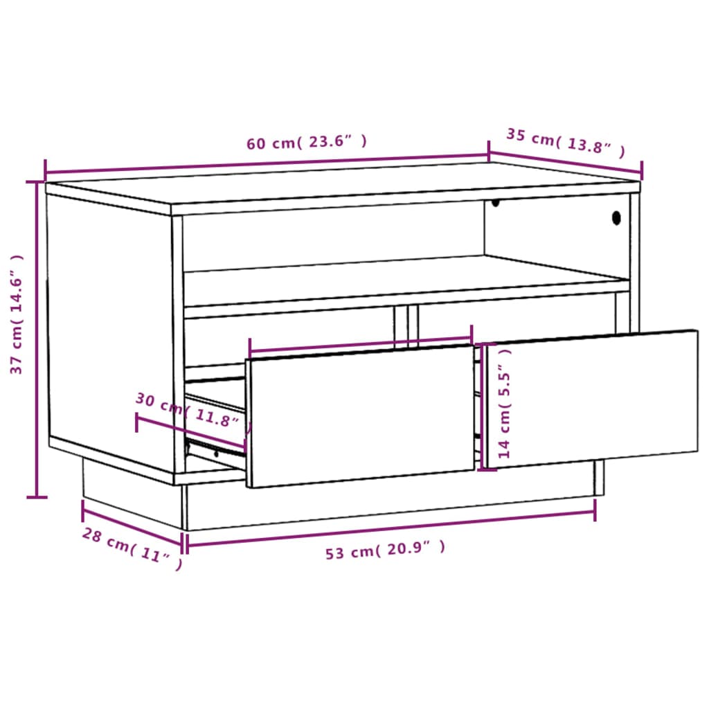 vidaXL Szafka pod telewizor, biała, 60x35x37 cm, lite drewno sosnowe
