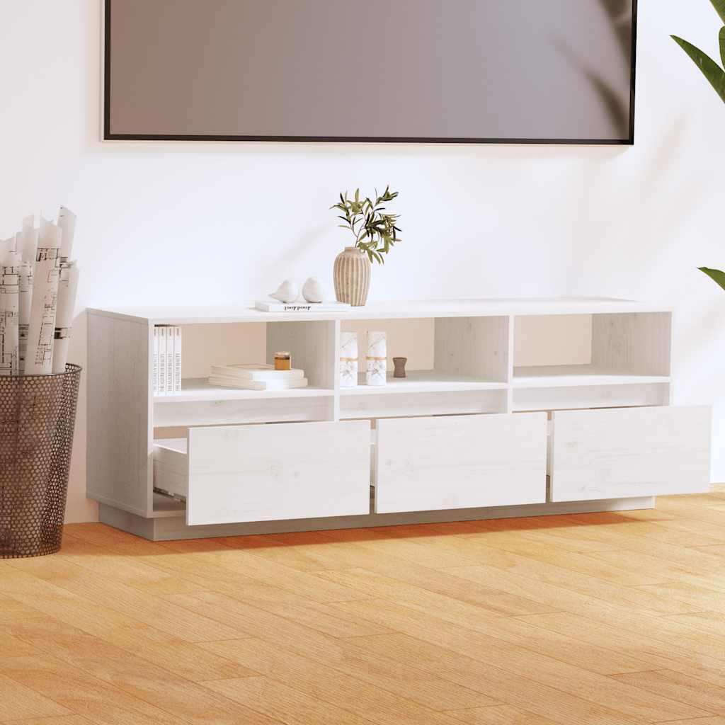 vidaXL Szafka pod telewizor, biała, 140x37x50 cm, lite drewno sosnowe