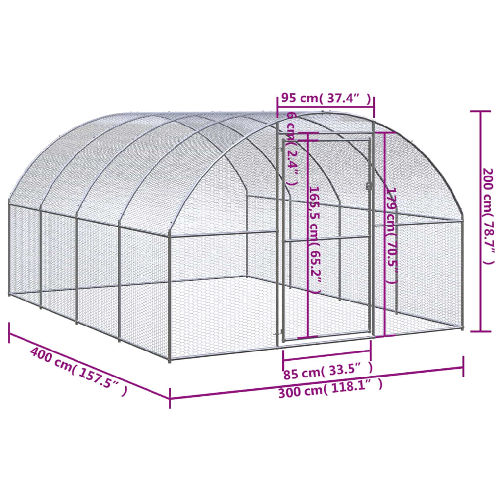 vidaXL Klatka zewnętrzna dla kurcząt, 3x4x2 m, stal galwanizowana