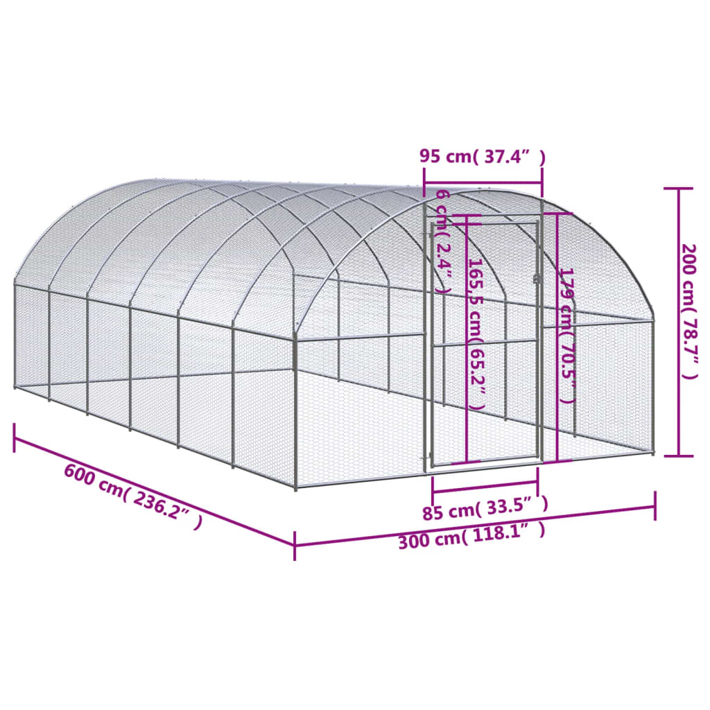 vidaXL Klatka zewnętrzna dla kurcząt, 3x6x2 m, stal galwanizowana