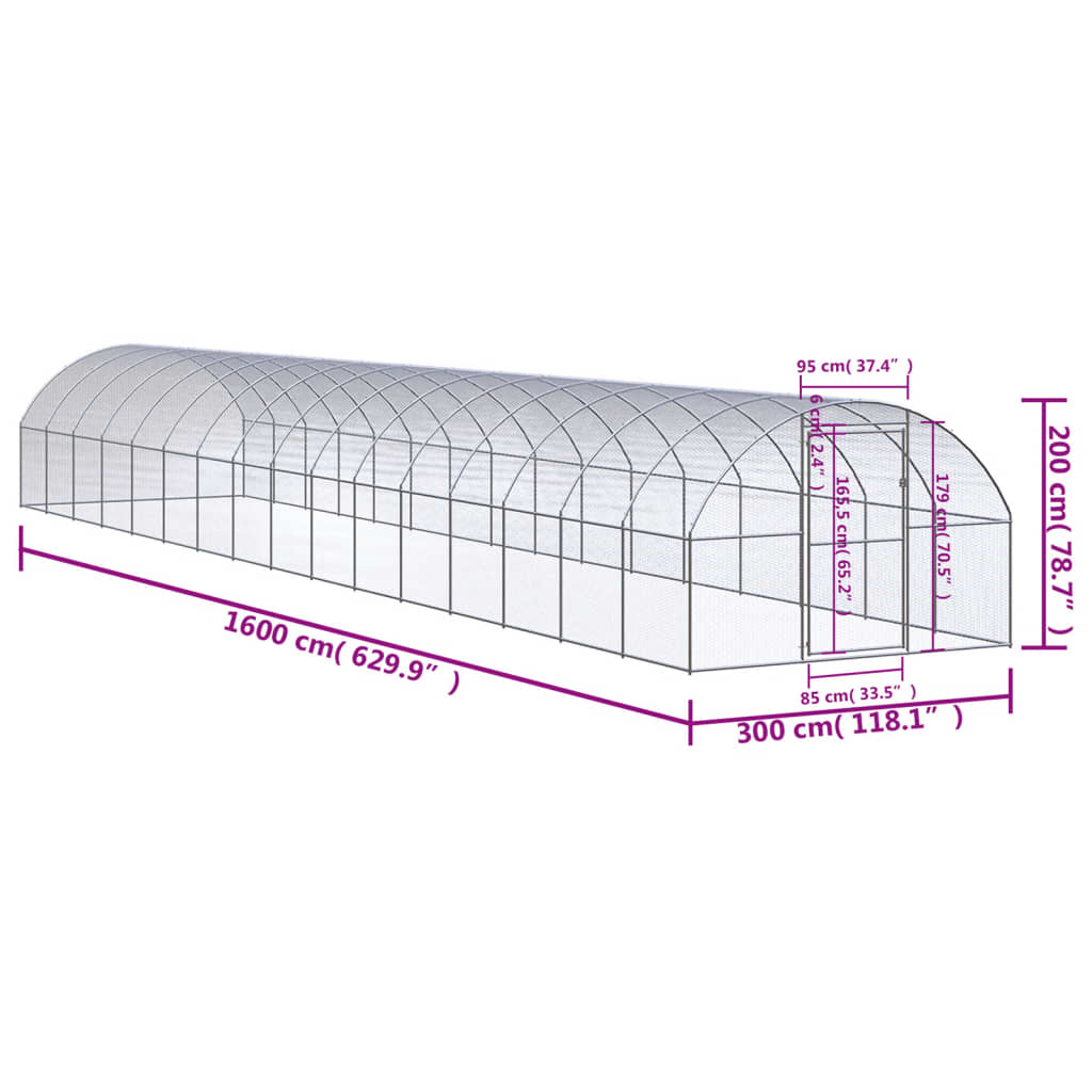 vidaXL Klatka zewnętrzna dla kurcząt, 3x16x2 m, stal galwanizowana