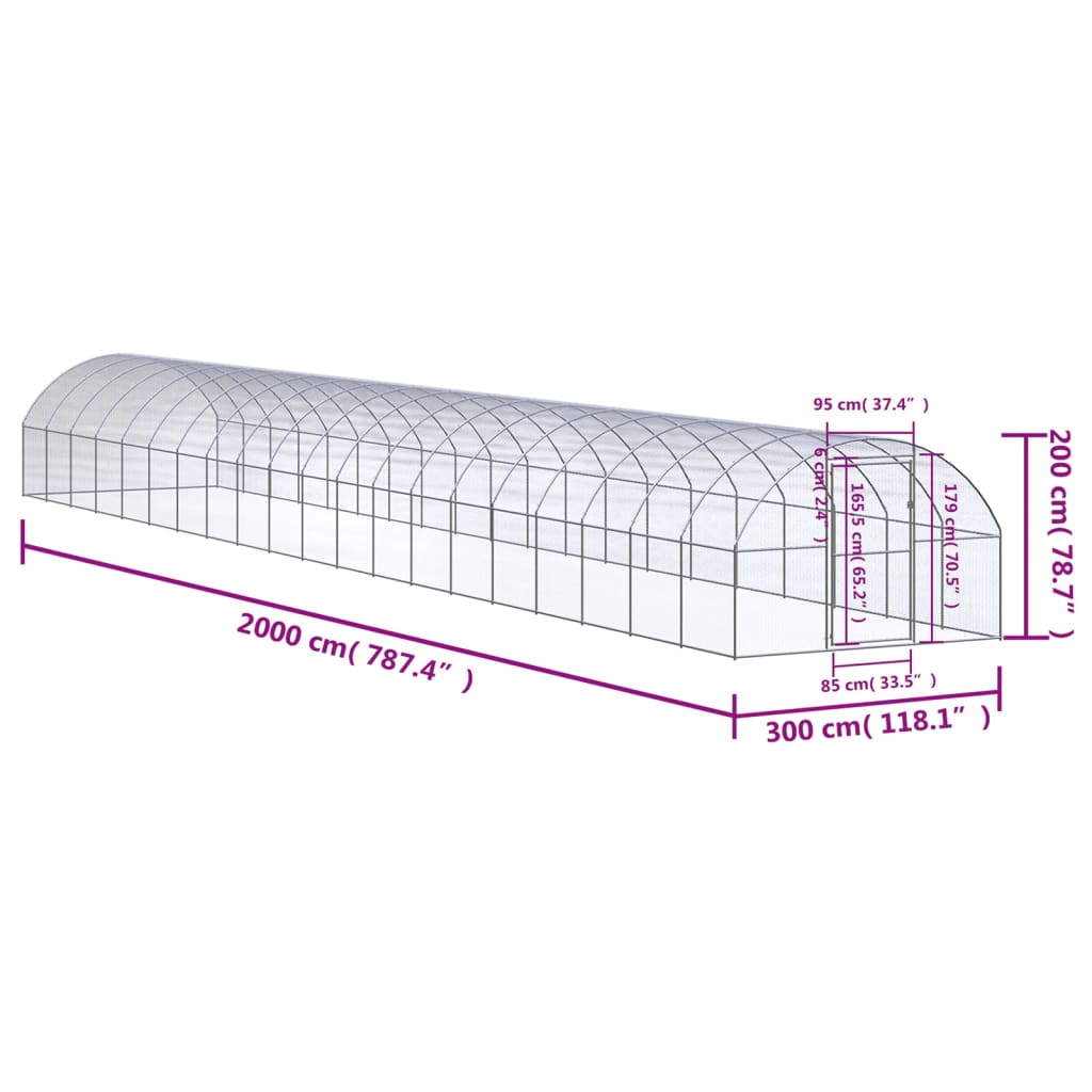 vidaXL Klatka zewnętrzna dla kurcząt, 3x20x2 m, stal galwanizowana