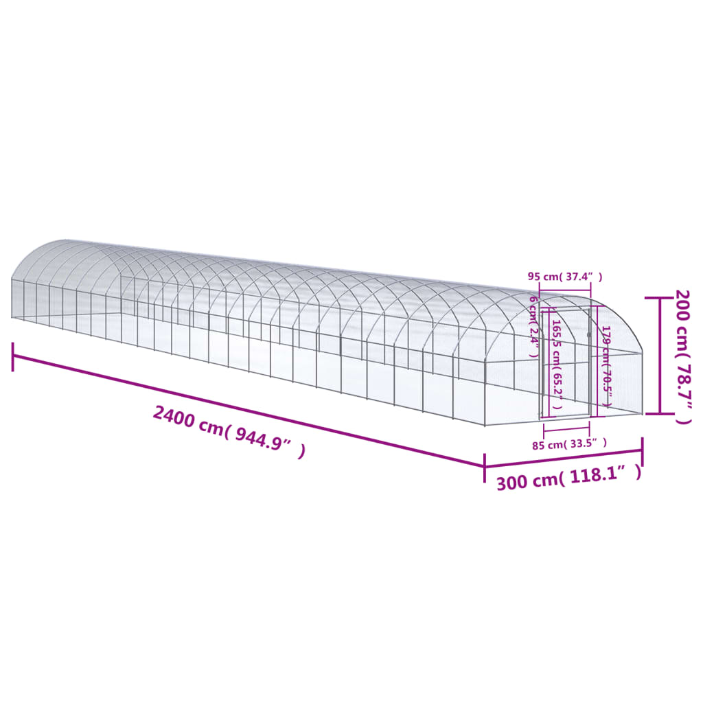vidaXL Klatka zewnętrzna dla kurcząt, 3x24x2 m, stal galwanizowana