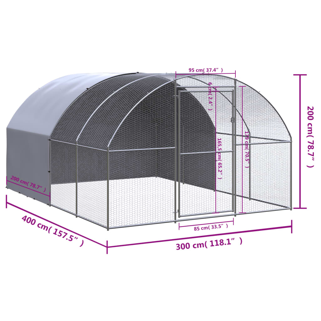 vidaXL Klatka zewnętrzna dla kurcząt, 3x4x2 m, stal galwanizowana
