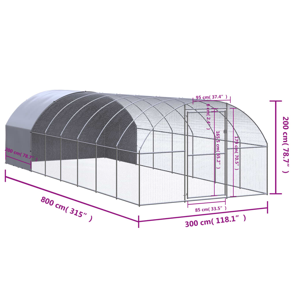 vidaXL Klatka zewnętrzna dla kurcząt, 3x8x2 m, stal galwanizowana
