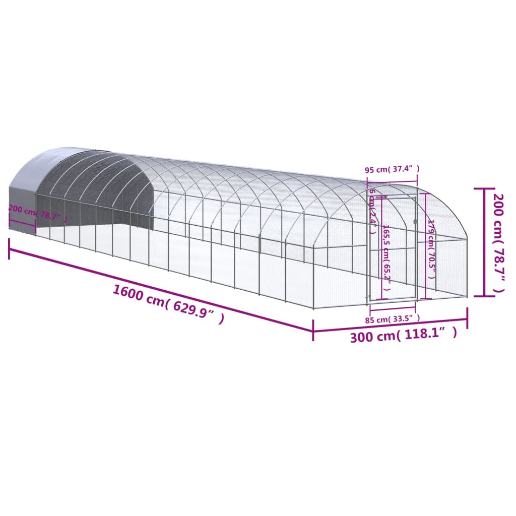 vidaXL Klatka zewnętrzna dla kurcząt, 3x16x2 m, stal galwanizowana
