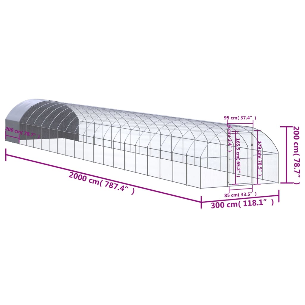 vidaXL Klatka zewnętrzna dla kurcząt, 3x20x2 m, stal galwanizowana