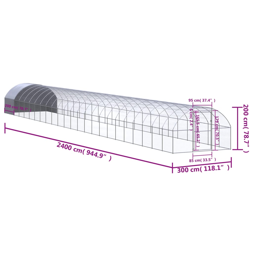 vidaXL Klatka zewnętrzna dla kurcząt, 3x24x2 m, stal galwanizowana