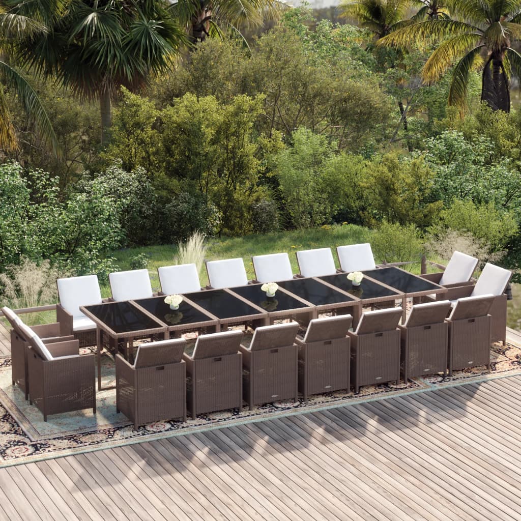 vidaXL 19-cz. zestaw mebli ogrodowych z poduszkami, polirattan, brąz