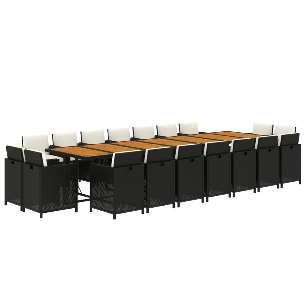 vidaXL 19-cz. zestaw mebli ogrodowych z poduszkami, polirattan, czarny