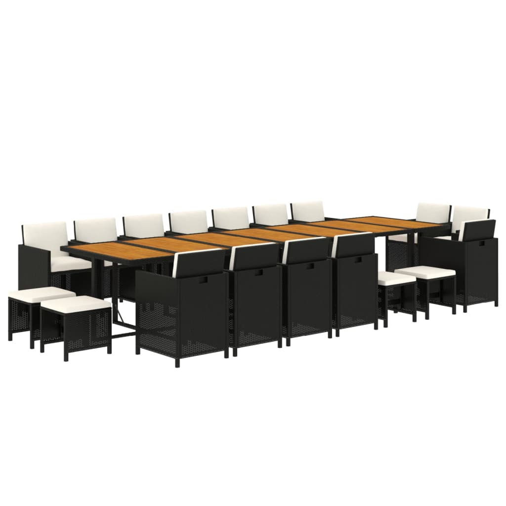vidaXL 19-cz. zestaw mebli ogrodowych z poduszkami, polirattan, czarny