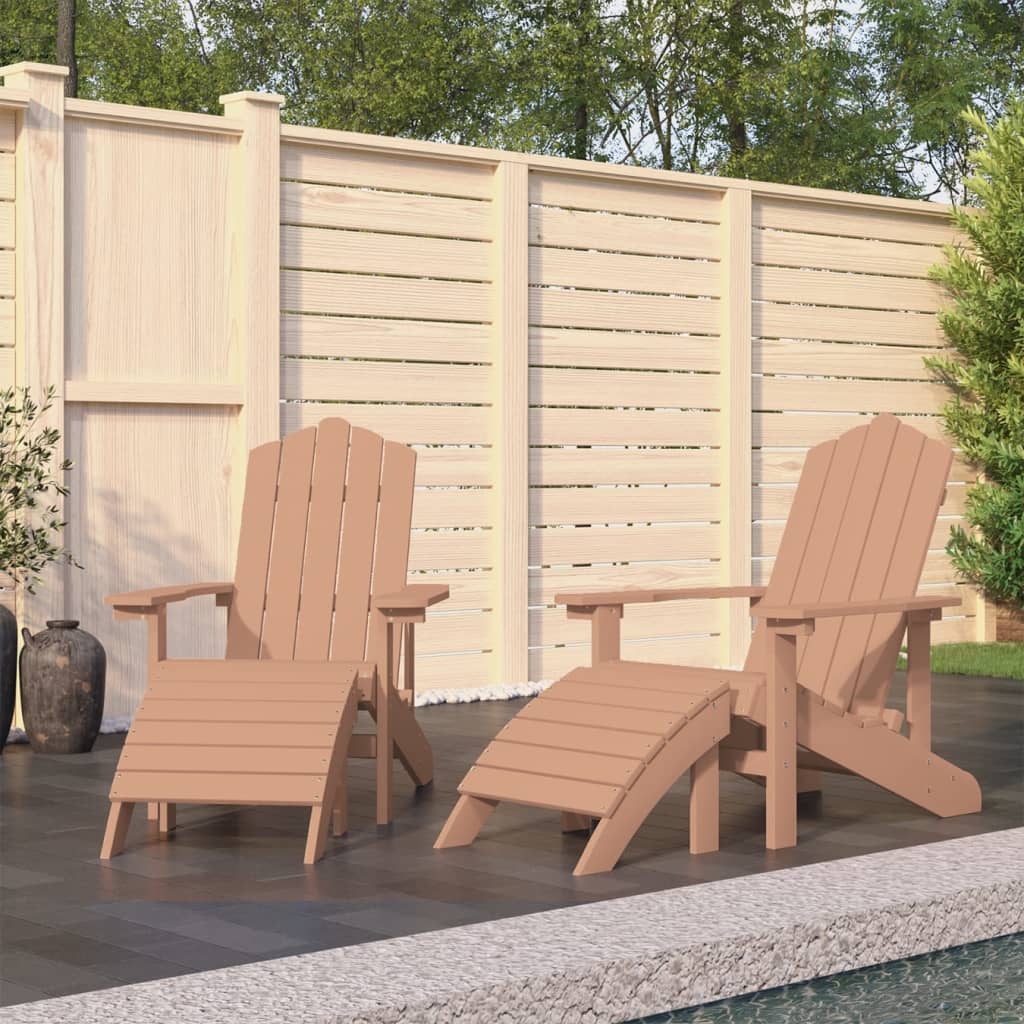 vidaXL Krzesła ogrodowe Adirondack z podnóżkami, 2 szt., HDPE, brązowe