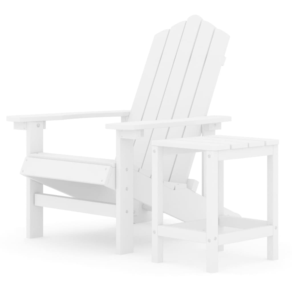 vidaXL Krzesło ogrodowe Adirondack ze stolikiem, HDPE, białe