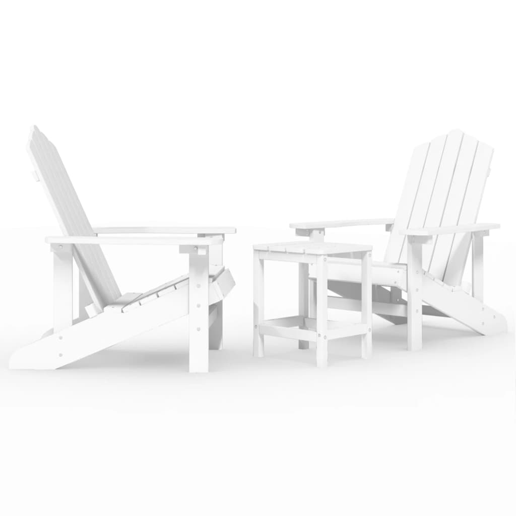 vidaXL Krzesła ogrodowe Adirondack ze stolikiem, HDPE, białe