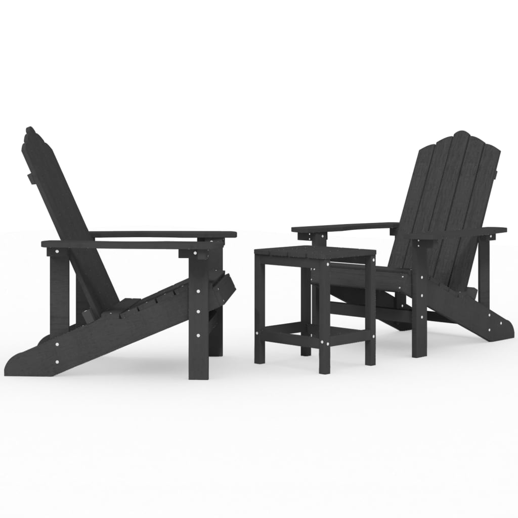 vidaXL Krzesła ogrodowe Adirondack ze stolikiem, HDPE, antracytowe