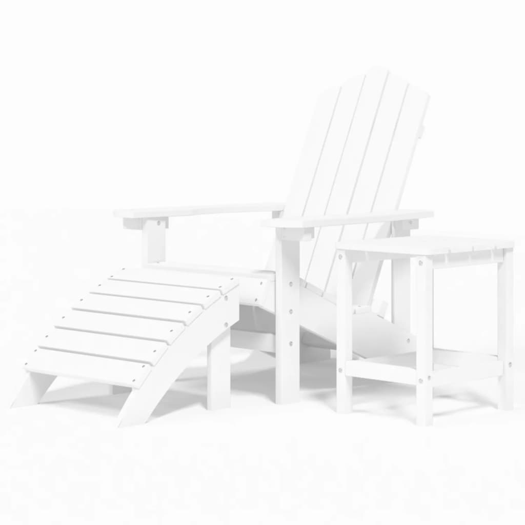 vidaXL Krzesło Adirondack z podnóżkiem i stolikiem, HDPE, białe