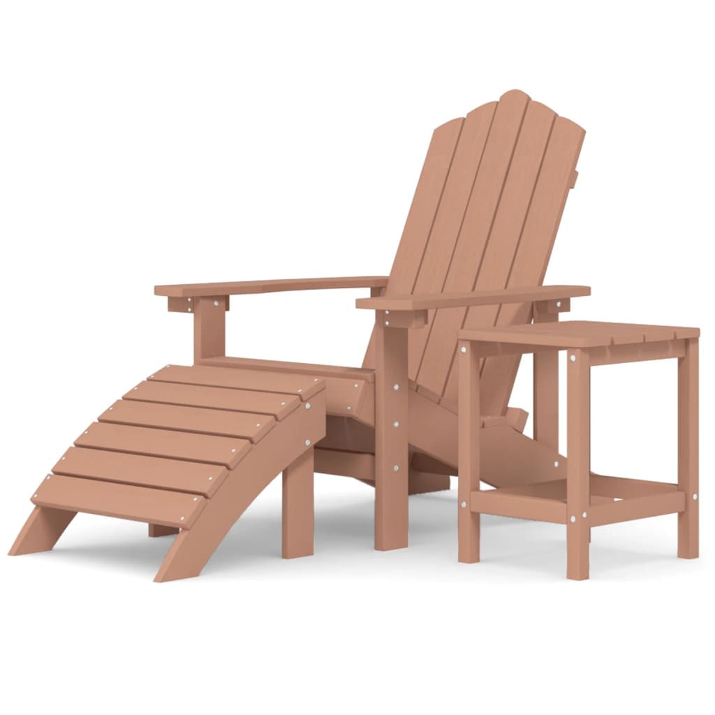 vidaXL Krzesło Adirondack z podnóżkiem i stolikiem, HDPE, brązowe
